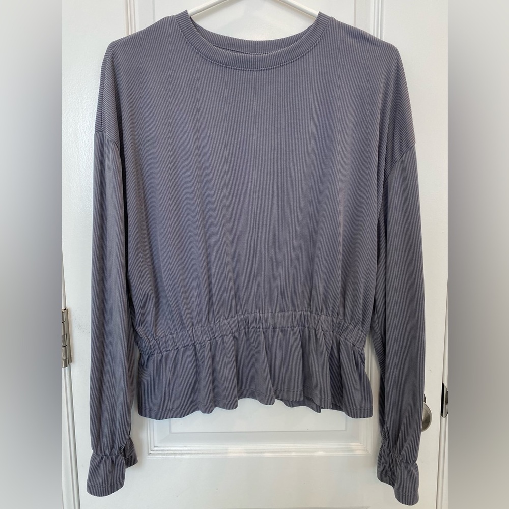Grey Ribbed Long Sleeved Blouse